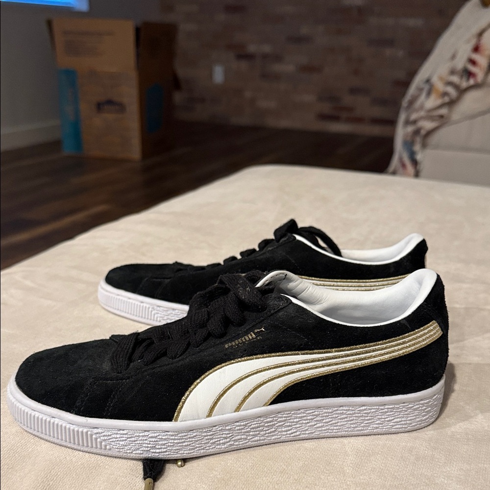 Puma Black and White Suede Sneakers